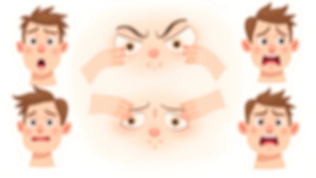 Ilustración de cabeza de personaje mostrando diferentes expresiones emocionales básicas